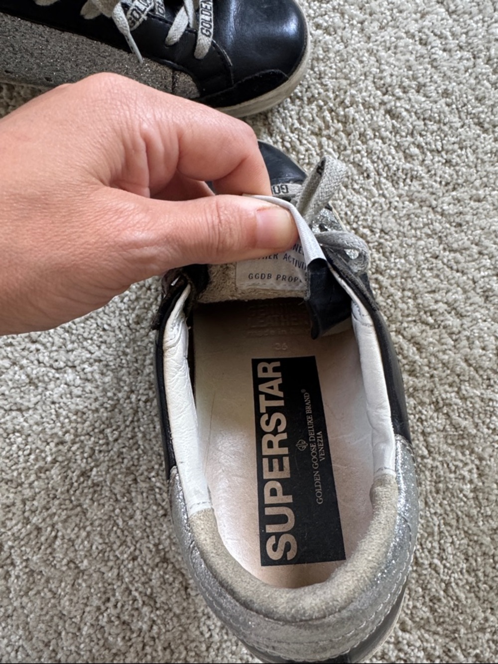 GOLDEN GOOSE Silver Glitter Black Superstar Sneakers 36 - Picture 4 of 6